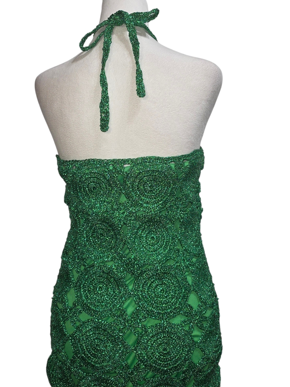 Simon Miller Beep Beep Dress Gummy Green Crochet Halter Fringe Midi Festival Y2K - Picture 9 of 12